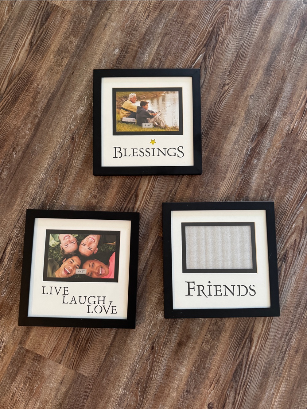 Black Square Wall Photo Frames Set - Live Laugh Love / Friends / Blessings